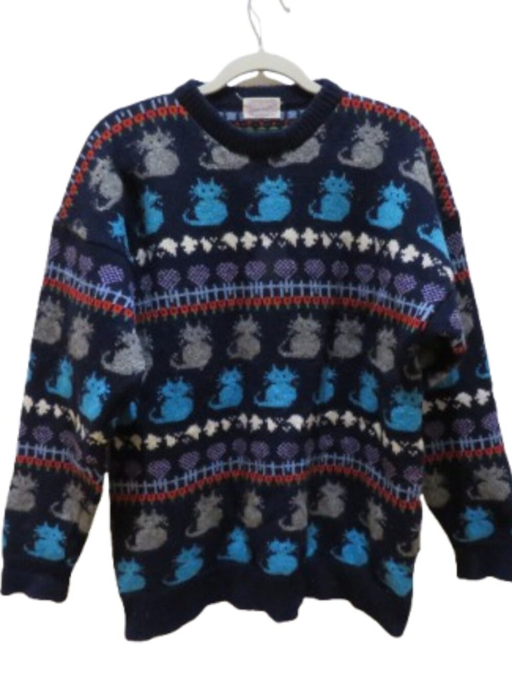 VINTAGE HEATHER DESIGNS SCOTLAND Knit Cat Sweater Grandmacore Cottage Granny